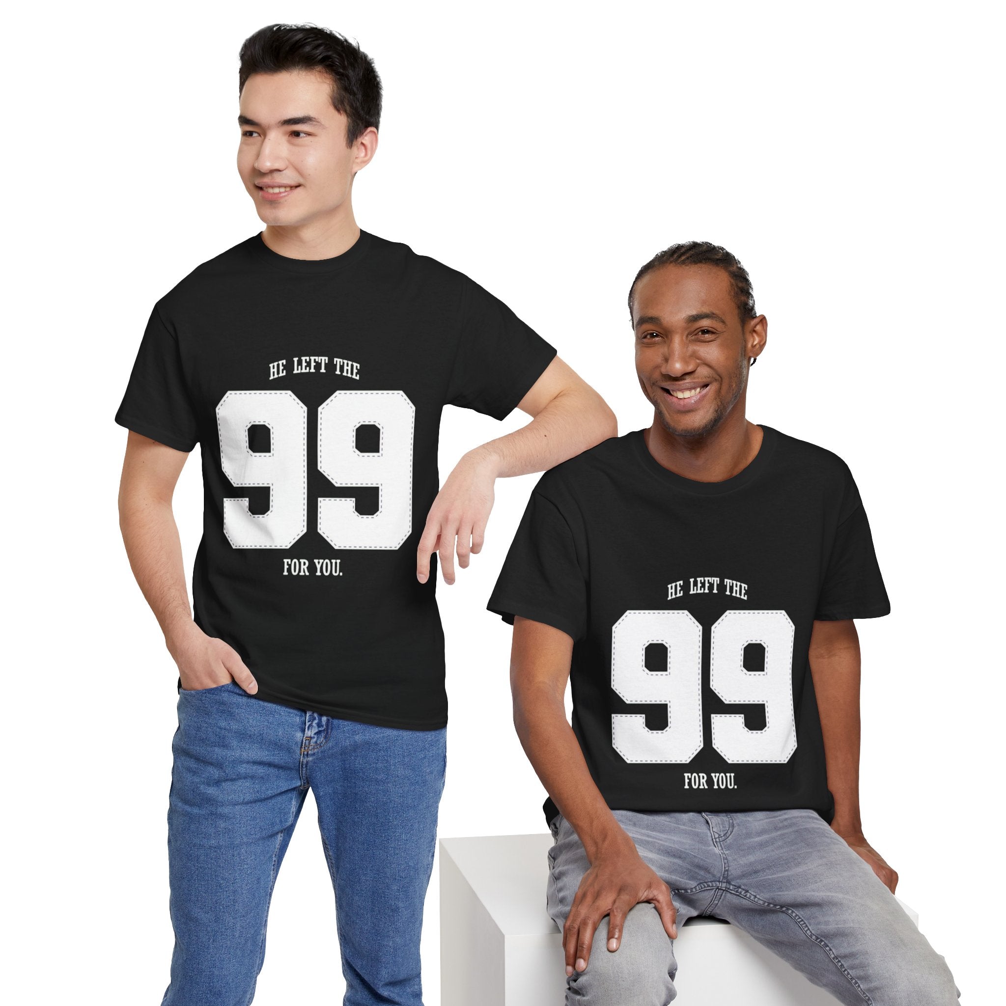99 Sports Jersey Tee — "He Left The 99 For You" Vintage Athletic Shirt