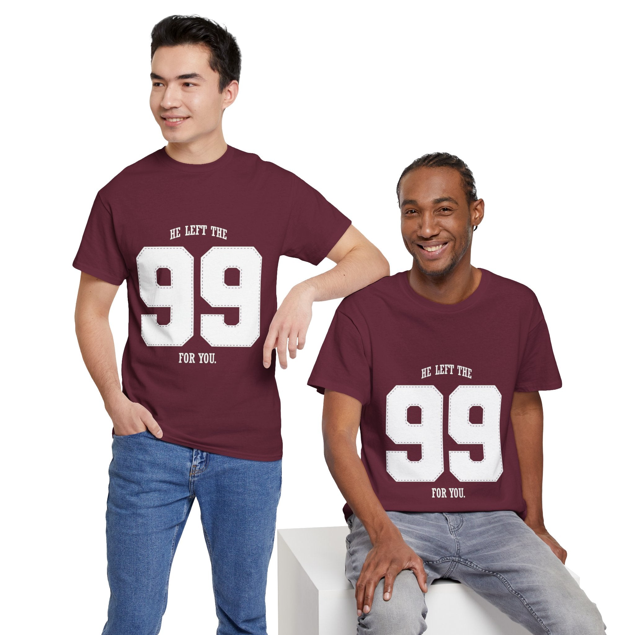 99 Sports Jersey Tee — "He Left The 99 For You" Vintage Athletic Shirt